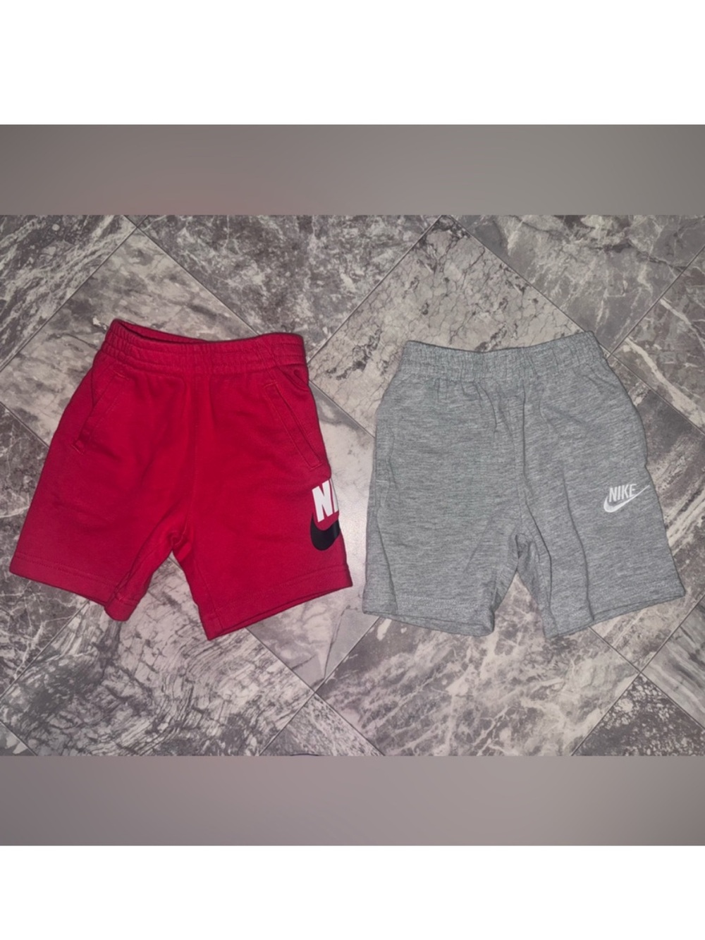 Nike Boys Shorts 3T 2 Pack Red Gray Fleece Pull-On Pockets Logo